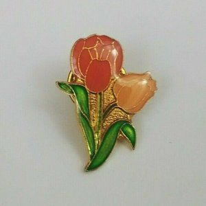 Two Pink Blooming Tulips Lapel Hat Pin